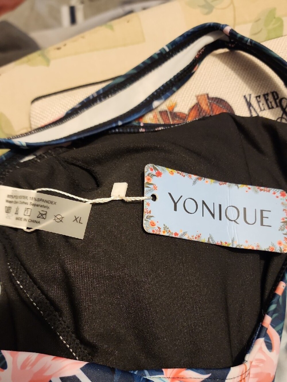 Younique Navy Floral Swim Dress with Pink Fkamingo Accents - Picture 4 of 5